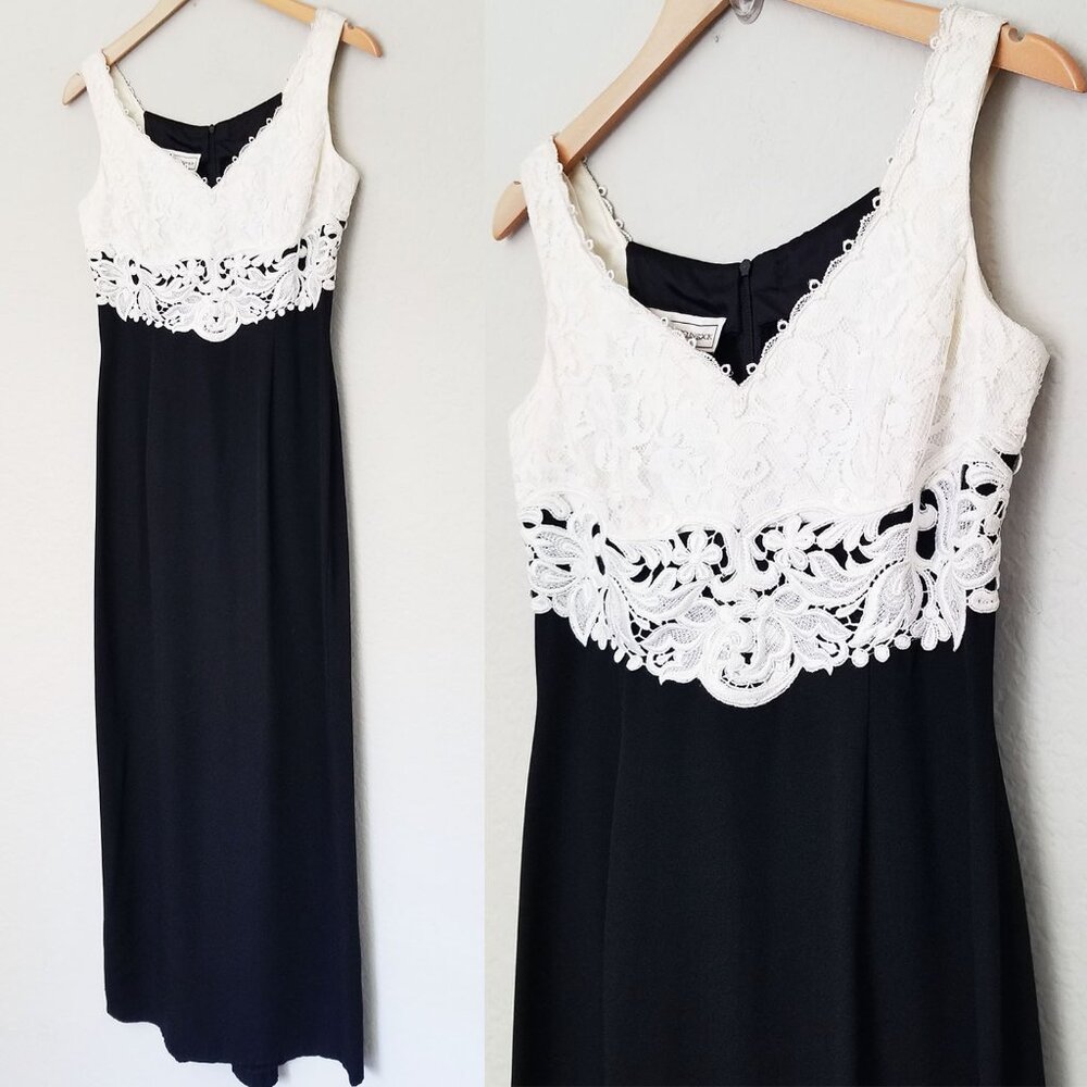 Vintage 1980's Scott McClintock Lace Applique Victorian Cocktail Maxi Dress Prom